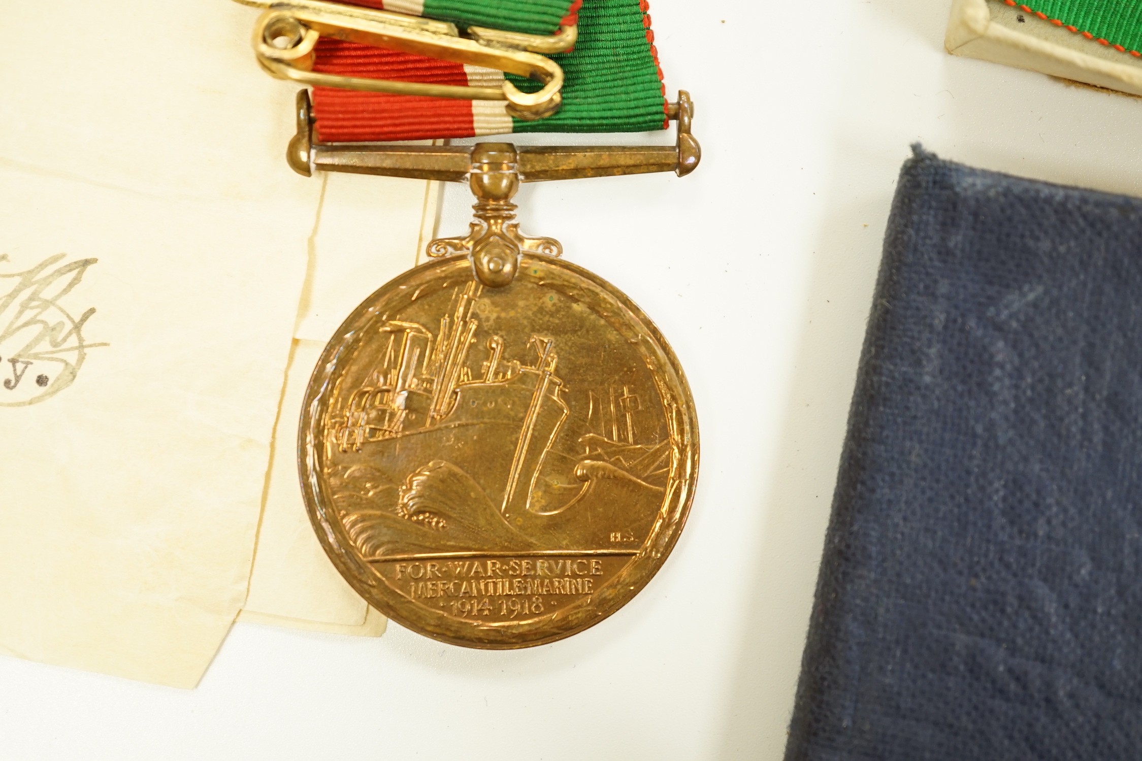 WWI medal group awarded to S. LT. H. S. R. BURGESS. R. N. V. R. and associated material including continuous certificate of discharge, authority to wear war medals, Mine Clearance etc.